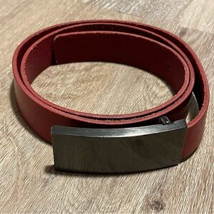 River Island Red Leather Belt with Silver Buckle - Small